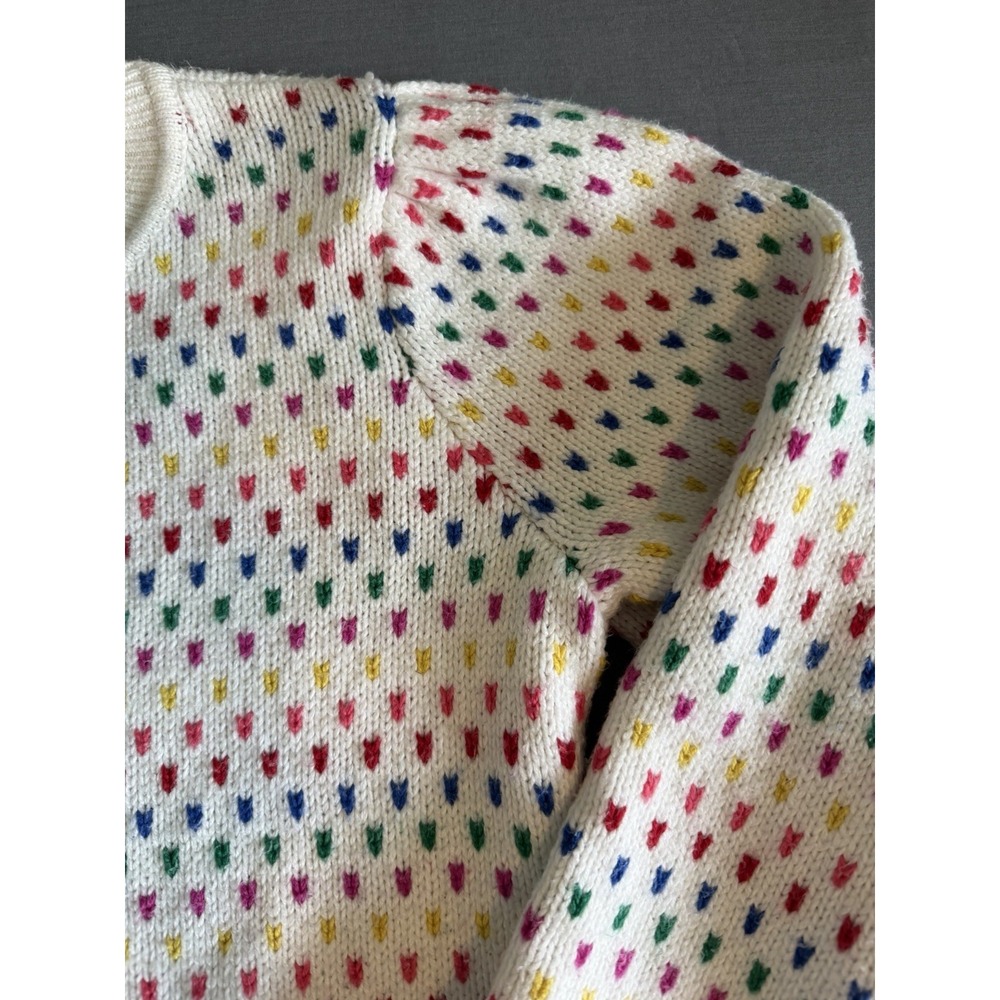 Talbots Rainbow Multicolor Birdseye Puff Sleeve White Cotton Blend Lg Sweater - Picture 8 of 8
